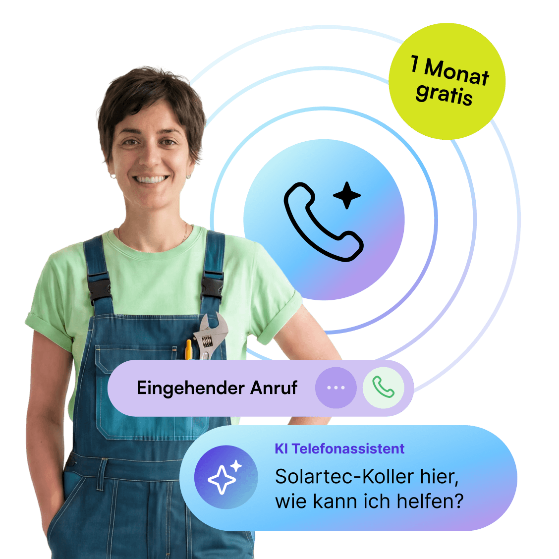 Eine Person im grünen T-Shirt und Latzhose. Hinweis: Es handelt sich um einen KI-generierten Inhalt.